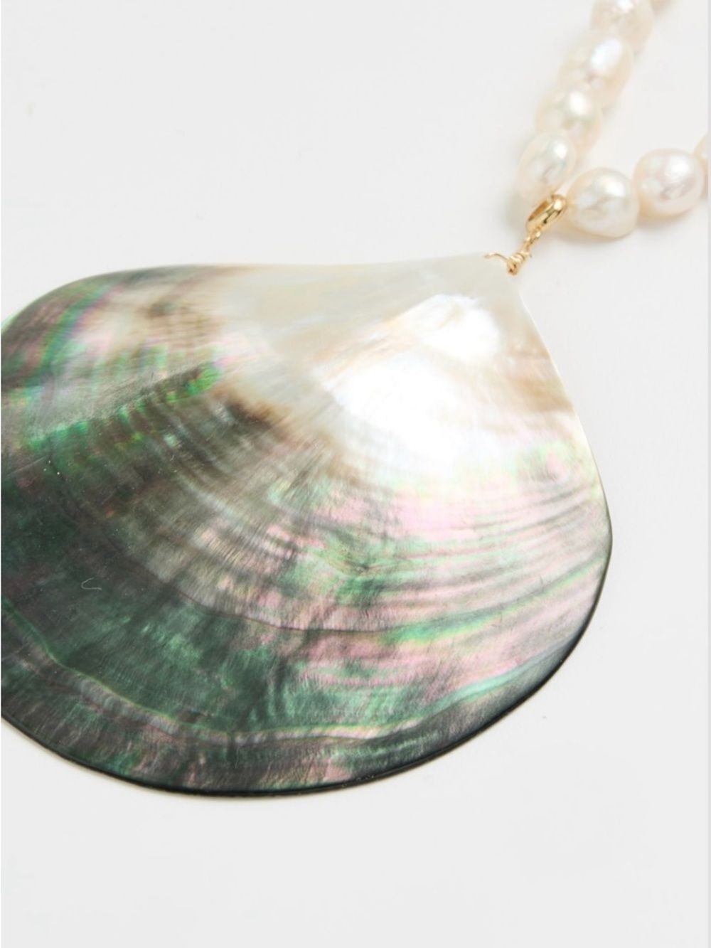 Freshwater Pearl Necklace with Iridescent Shell Pendant in Soft Pink